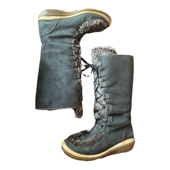 TIMBERLAND Kickadilla Black Nubuck Leather Faux Fur Lace Up Boots size 7.5 - Picture 6 of 15